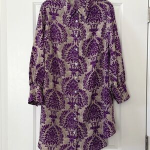 Purple Damask Print Midi Dress